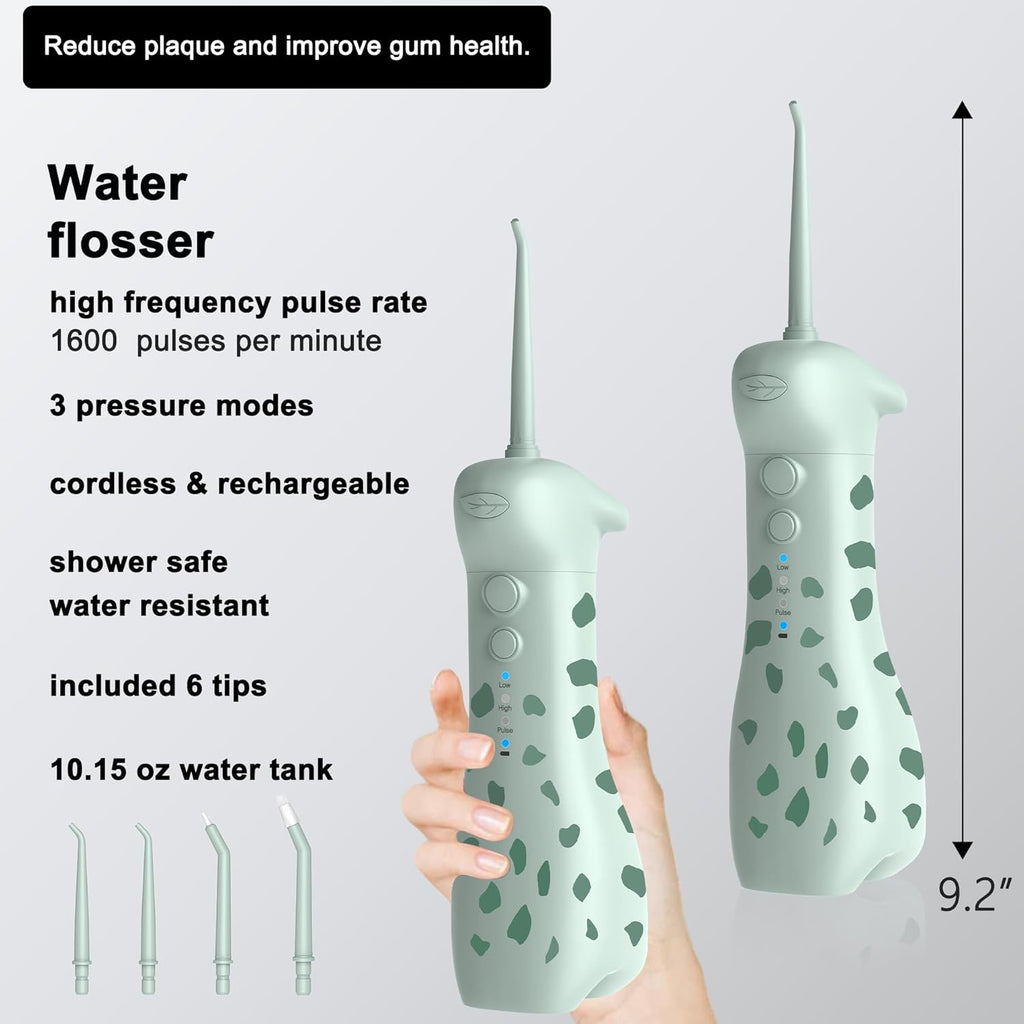 2-1 Kids Oral Clean Kit- Water Dental flosser & Electric Toothbrush Combo for Kids-Brushing & Flossing-Safe & Effective -Cute Giraffe and Monkey Theme