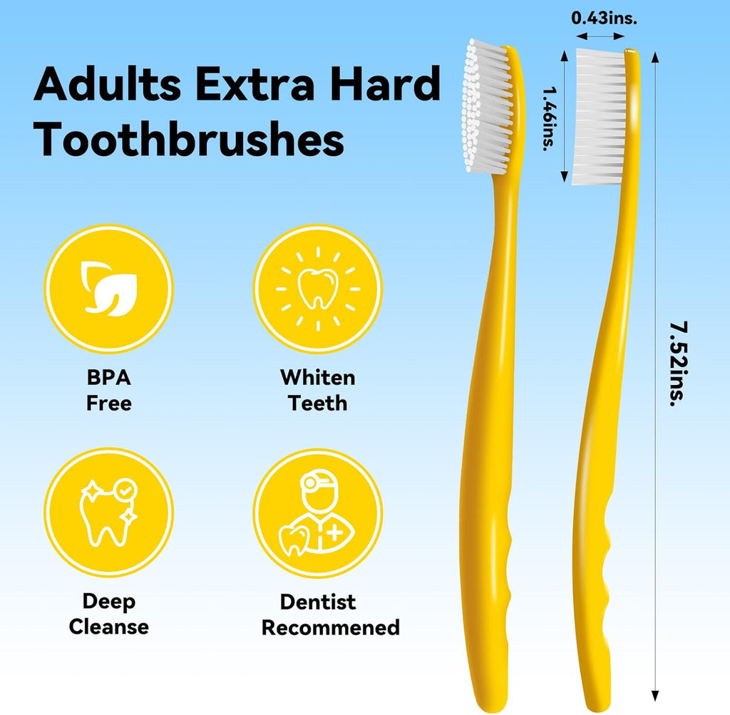 Huge Head Toothbrush Hard Toothbrushes for Adults Hard&Firm Toothbrush Bristles BPA Free Oral Care 4 Packs