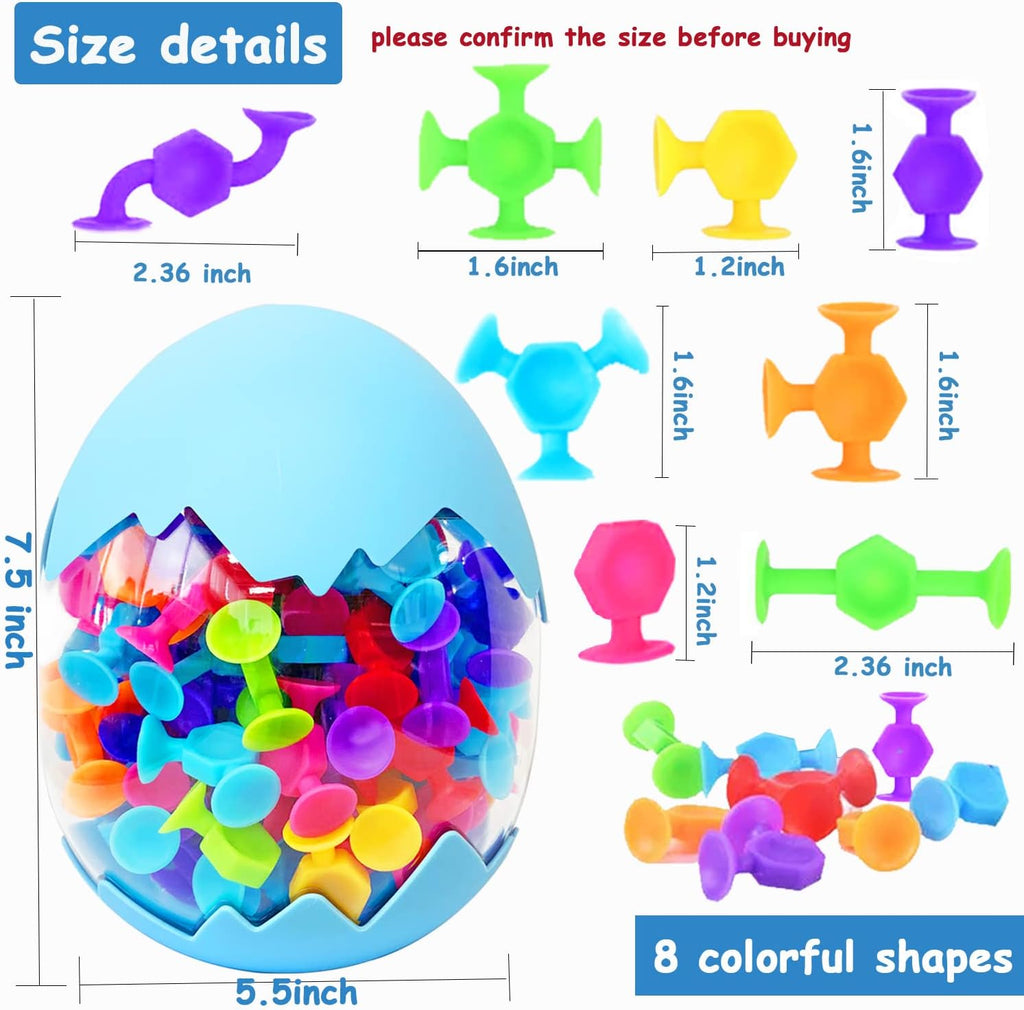 100pcs Suction Bath Toys for Baby Kids, Bath Toy Silicone Construction Building Blocks Montessori Sensory Toy for 3 4 5 6 7 8 Years Old Toddlers Boys Girls with Egg Storage…