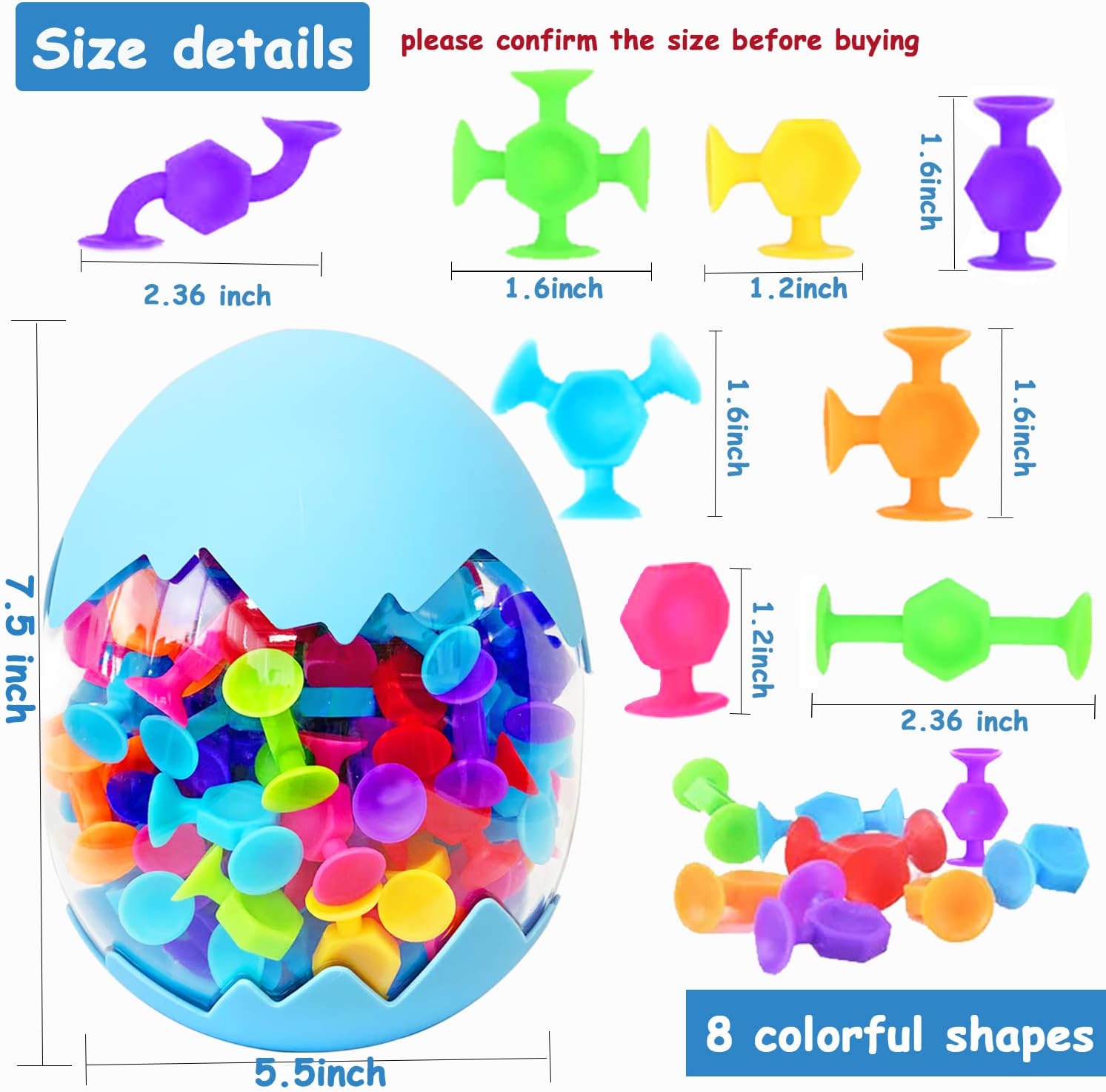 100pcs Suction Bath Toys for Baby Kids, Bath Toy Silicone Construction Building Blocks Montessori Sensory Toy for 3 4 5 6 7 8 Years Old Toddlers Boys Girls with Egg Storage…
