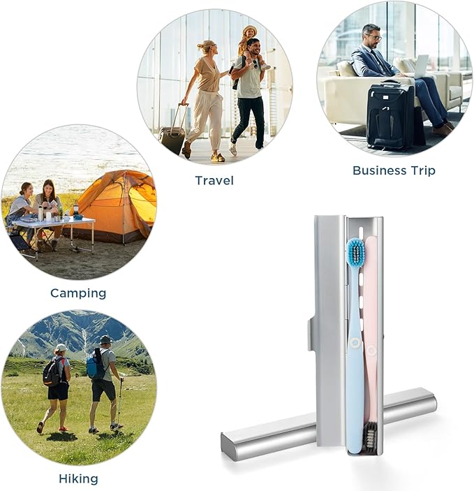Aluminum Toothbrush Travel Case with 2 Soft Bristle Toothbrushes, Portable Complete Toothbrush Travel Kit, Toothbrush Holder for Bathroom, Camping, Business Trip
