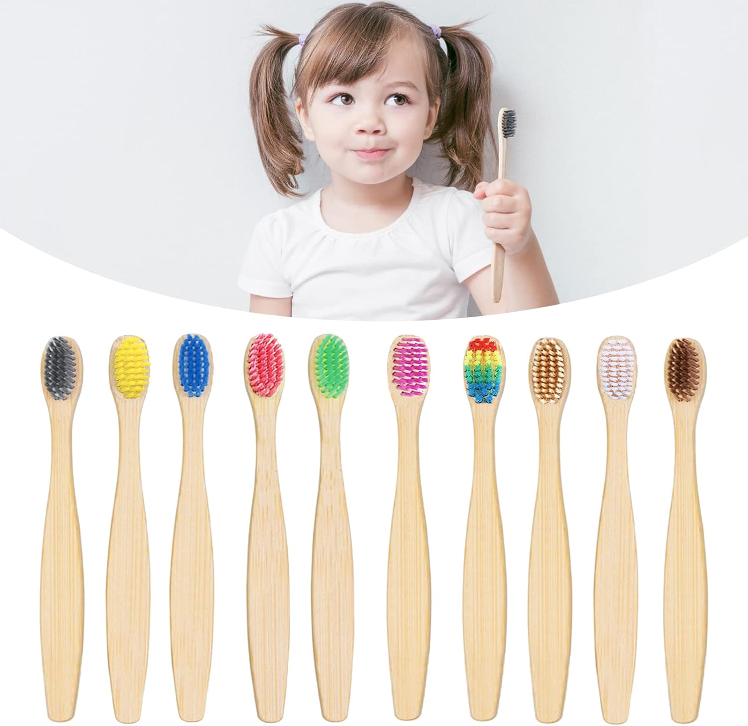 10 Color Kids Bamboo Toothbrushes | BPA Free Soft Bristles Wooden Toothbrushes | Eco-Friendly Biodegradable & Compostable Charcoal Toothbrushes - Economy Family Pack
