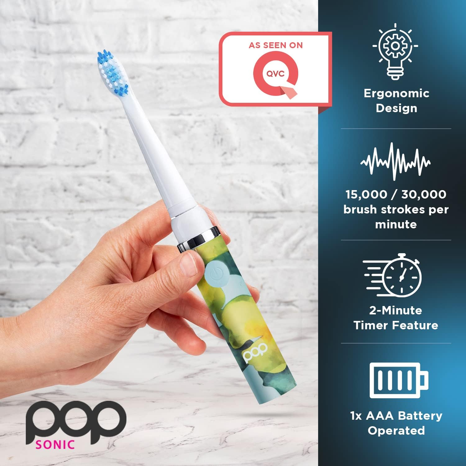 Pop Sonic Electric Toothbrush (Blue Watercolor) - Travel Toothbrushes w/AAA Battery | Kids Electric Toothbrushes with 2 Speed & 15,000-30,000 Strokes/Minute, Dupont Nylon Bristles