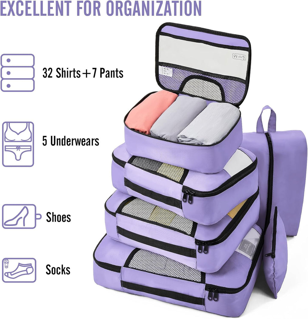 Veken 8 Set Packing Cubes for Travel Essentials, Suitcase Organizer Bags in 4 Sizes, Carry-On Luggage Accessories with Large Laundry & Hanging Toiletry Bag, Must-Have for Airplane, Road Trip & Camping