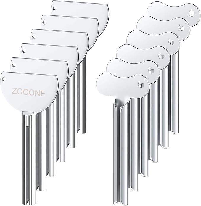 ZOCONE Toothpaste Squeezer, 12pcs Metal Tube Squeezer Key Stainless Steel Toothpaste Roller Tube Wringer for Paint, Cream, Cosmetic and Hair Dye(D)