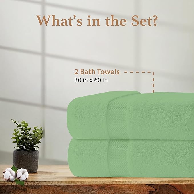 100% Cotton Bath Towels, Pack of 2 Towels for Bathroom, Luxury 700 GSM Bath Towel, Highly Absorbent Bathroom Towel Set, 30 x 60 Inches Large Bath Towels, Super Soft & Quick Dry Towel Set, Sage
