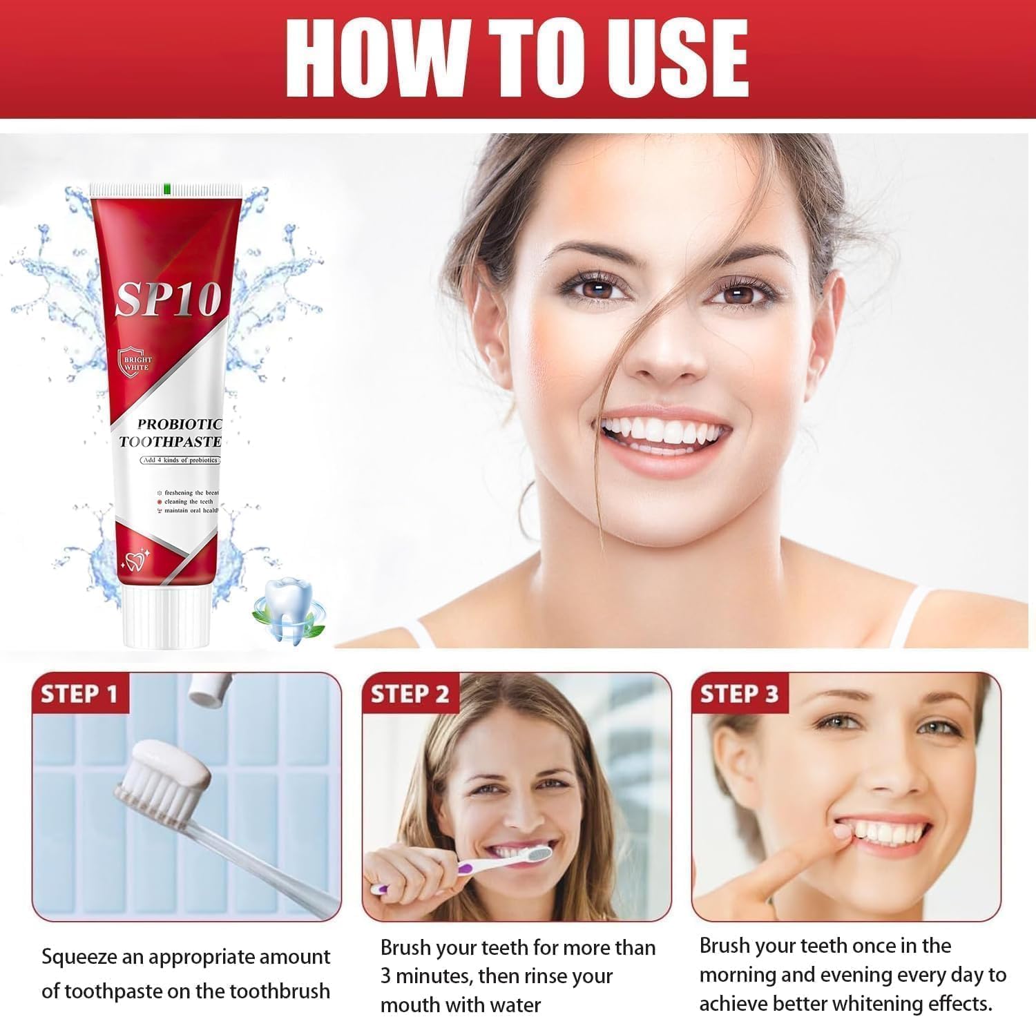 2PC SP-10 Probiotic Whitening Toothpaste – Fresh Breath, Deep Cleaning, Stain Removal– Natural Formula