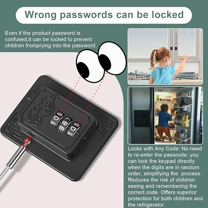 2-Pack Password Refrigerator Lock, Combination Child Proof Safety Lock，Baby Proofing fridge lock，Door Latches for Fridge Cabinet Drawer Closet, Freezer Lock No Keys Needed (Black)