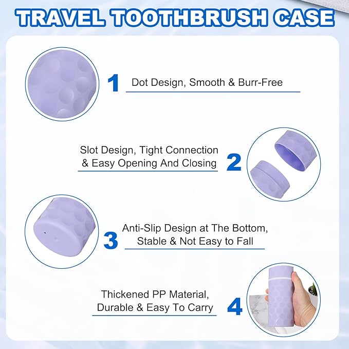 uxcell 2Pcs Travel Toothbrush Case, 8.1x2.2x1.6 Portable Travel Toothbrush Holder with Dot, Plastic Toothpaste Container for Bathroom, Gym, Business Trip, Camping, Purple