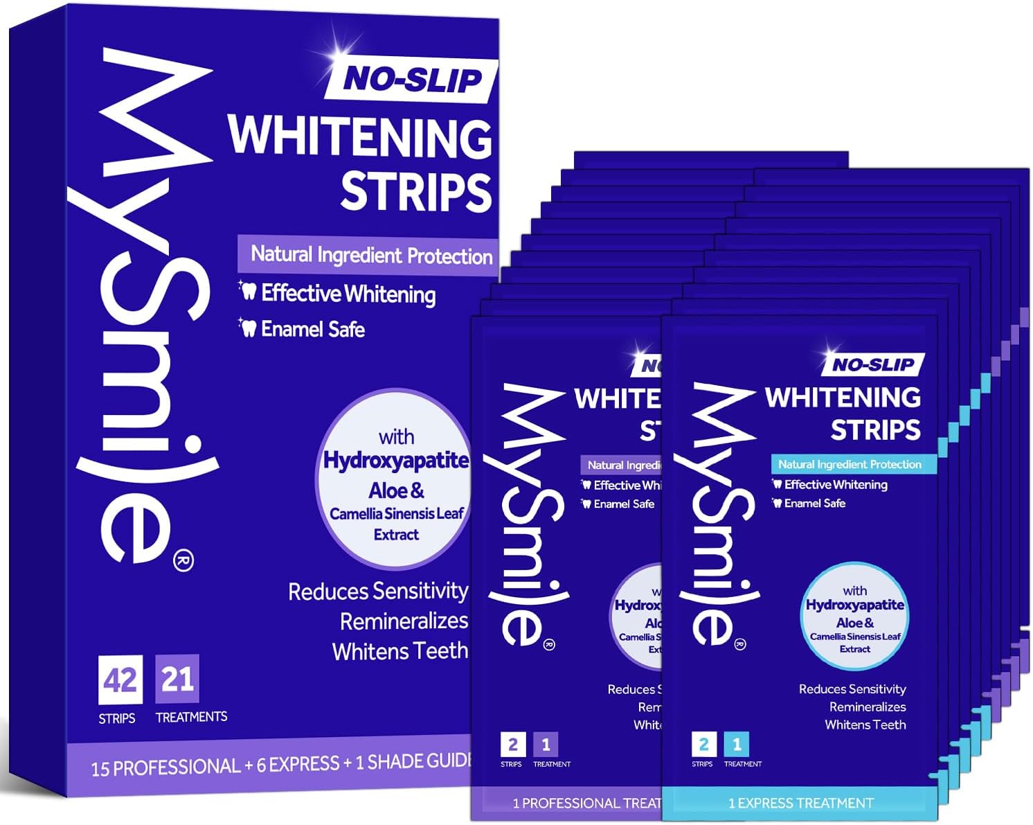 MySmile Teeth Whitening Strips, Hydroxyapatite-Infuse White Strips, Non-Sensitive Teeth Whitening with Soothing Natural Ingredients, Enamel-Safe, Residue-Free, Non-Slip, 21 Treatments Kit (42 Count)