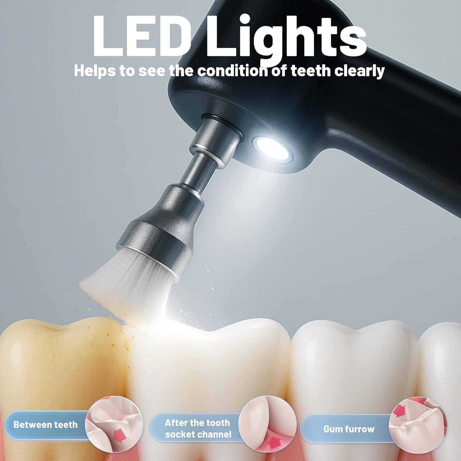 Tooth Polisher Kit with 4 Speed Modes, 5 Brush Heads, 6 Polishing Pastes & Desensitizing Gel,Rechargeable Electric Tooth Polishing Tool with LED Light & Travel Case, Home Use Teeth Whitening Cleaner