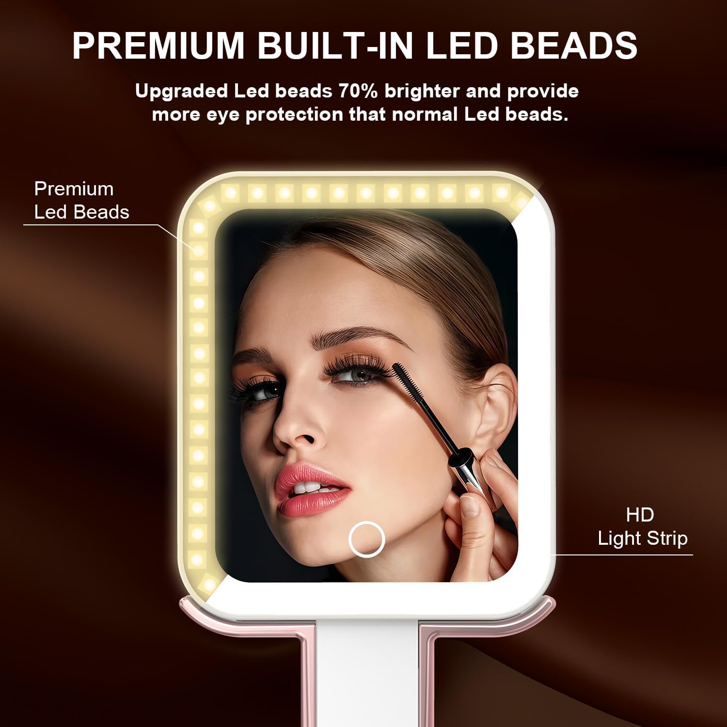 Mocado Travel Makeup Mirror with Lights,10X/1X Magnifying Mirror with Light, Double Sided Travel Mirror with 3 Color Light,Dimmable Touch,Lighted Makeup Mirror for Tabletop,Handheld,Hanging(Rose Gold)