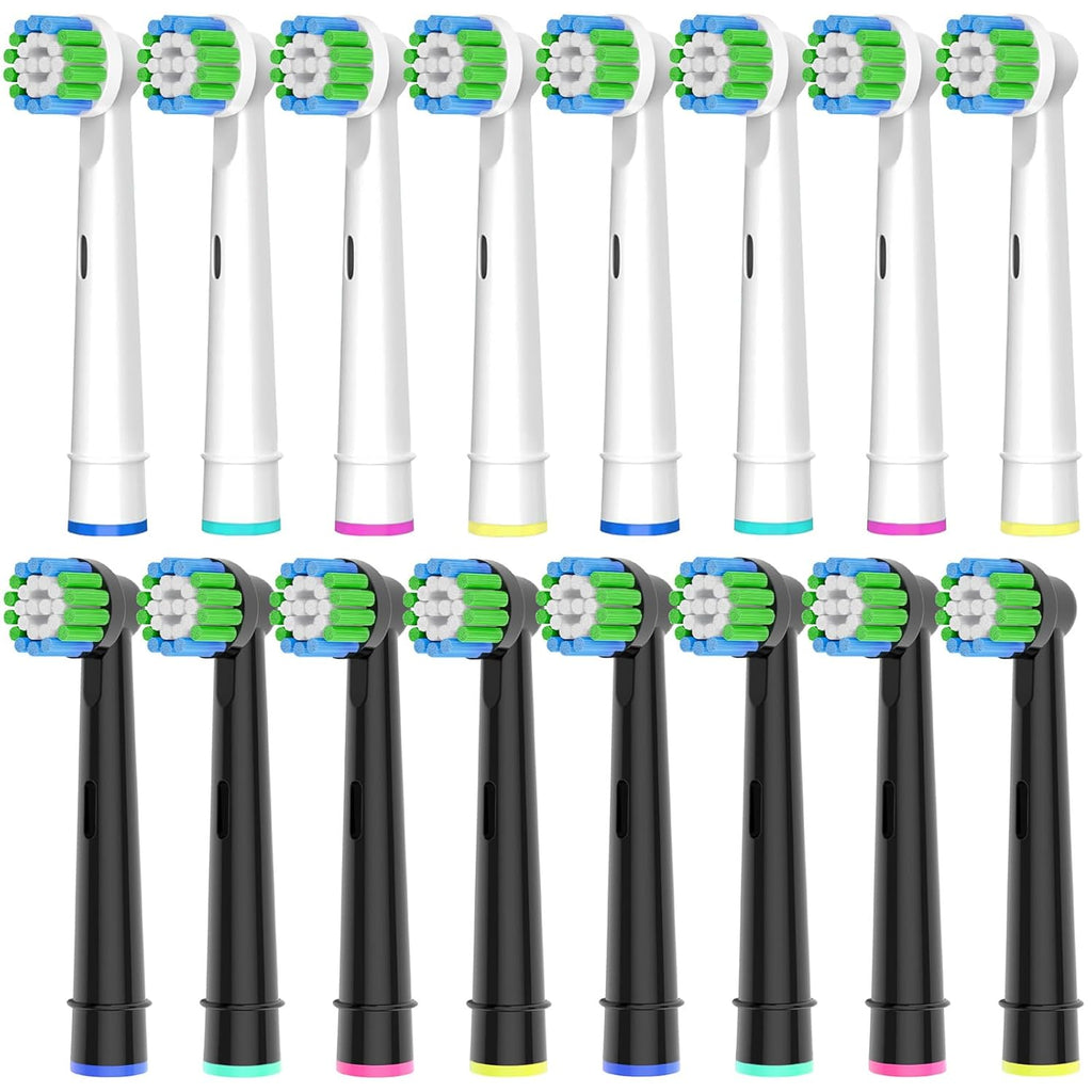 16 Pack Precision Replacement Brush Heads Compatible with Oral B Braun Electric Toothbrush. 8pcs White and 8pcs Black.