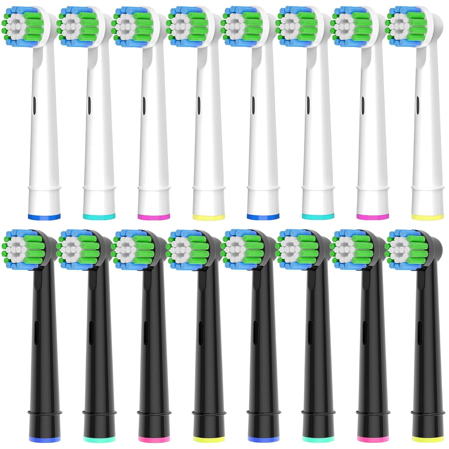 16 Pack Precision Replacement Brush Heads Compatible with Oral B Braun Electric Toothbrush. 8pcs White and 8pcs Black.