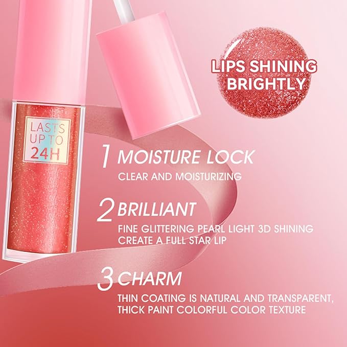 Shimmery Lip Gloss - Glossy Moisturizing Plumper, Glitter Shine, Hydrating Balm With Applicator | High Shine For Full Luscious Lips, Lightweight Oil Smooth Care, Non Sticky Tint Party Daily Makeup