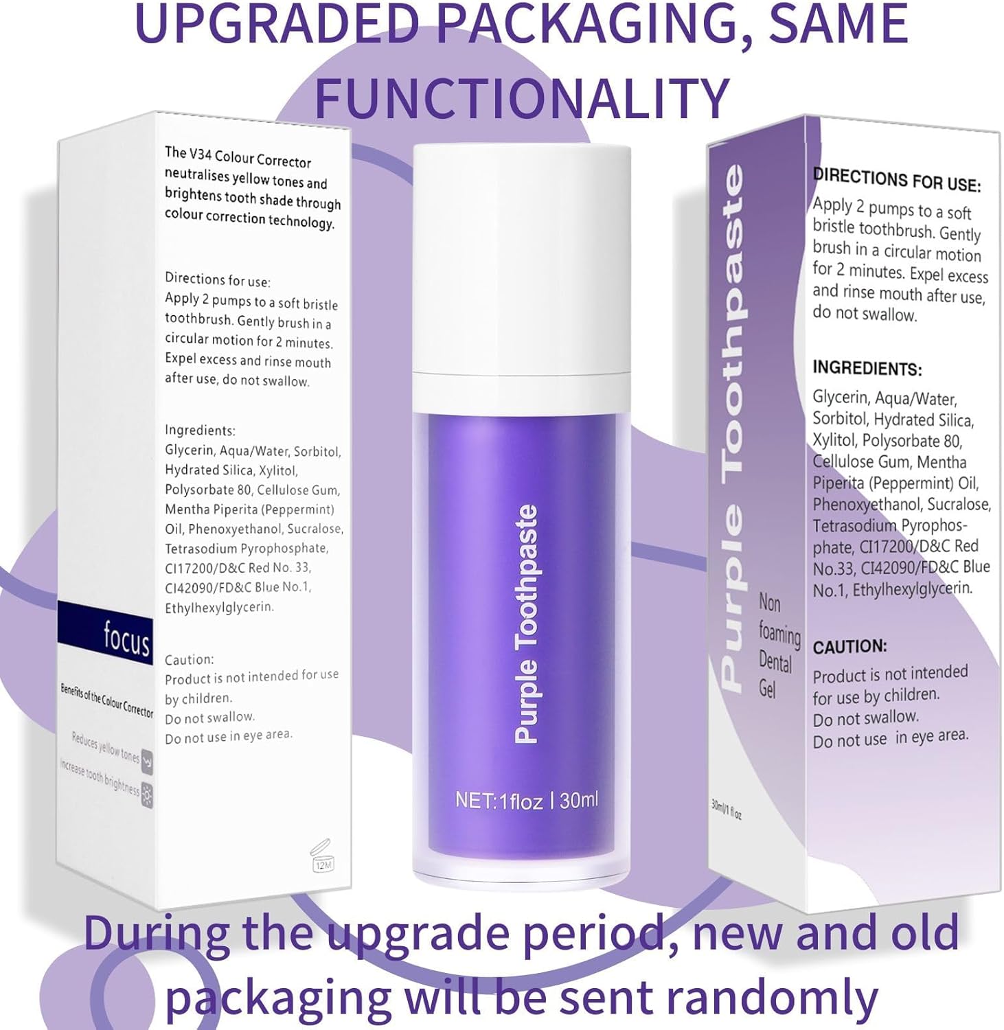 Purple Toothpaste for Teeth Whitening, Teeth Whitening Toothpaste, Tooth Stain Removal, Tooth Stain Removal Colour Corrector - 1 Fl Oz (Pack of 2)