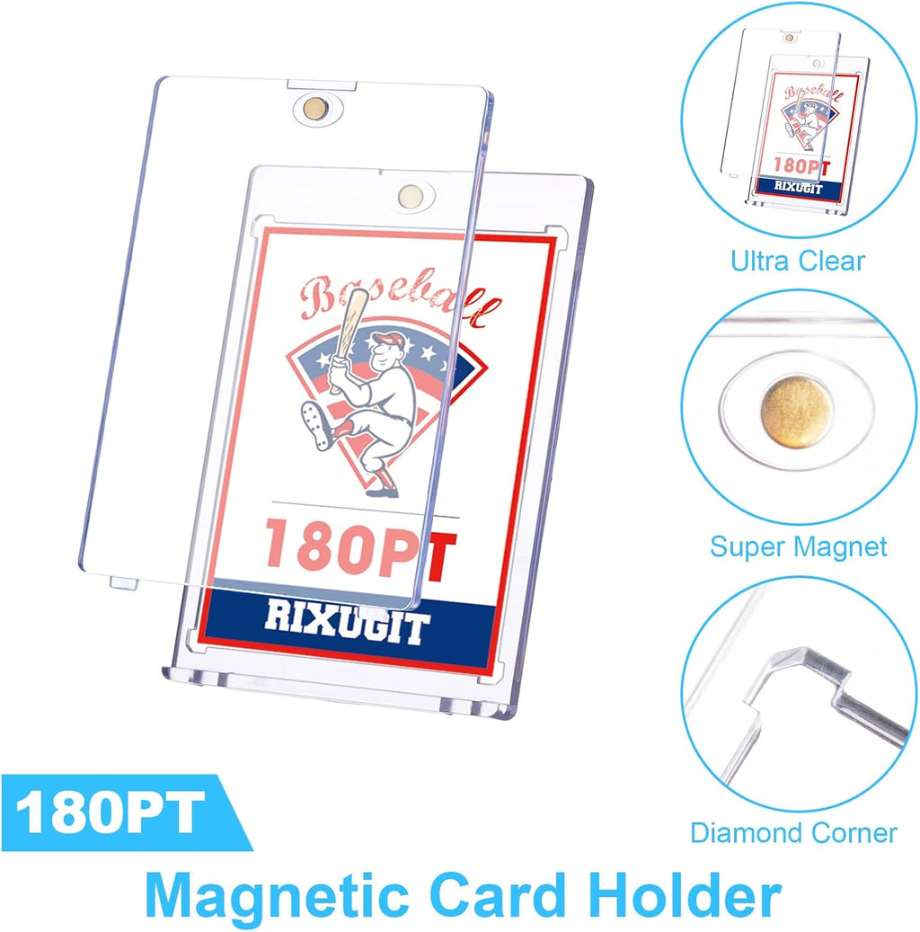 20-Pack Magnetic Card Holder for Trading-Cards - 180PT Clear Trading Card Sleeves, Magnetic Card Case for Baseball Cards, Card Protectors Hard Plastic, Display Case for Game Cards and Sports Cards