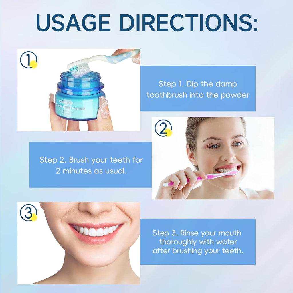 Teeth Whitening Powder 2PCS Tooth Powder Instant Tooth Whitening Mint Flavor Teeth Whitener Toothpaste Powders for Tooth Stain Removal 100g/3.53oz