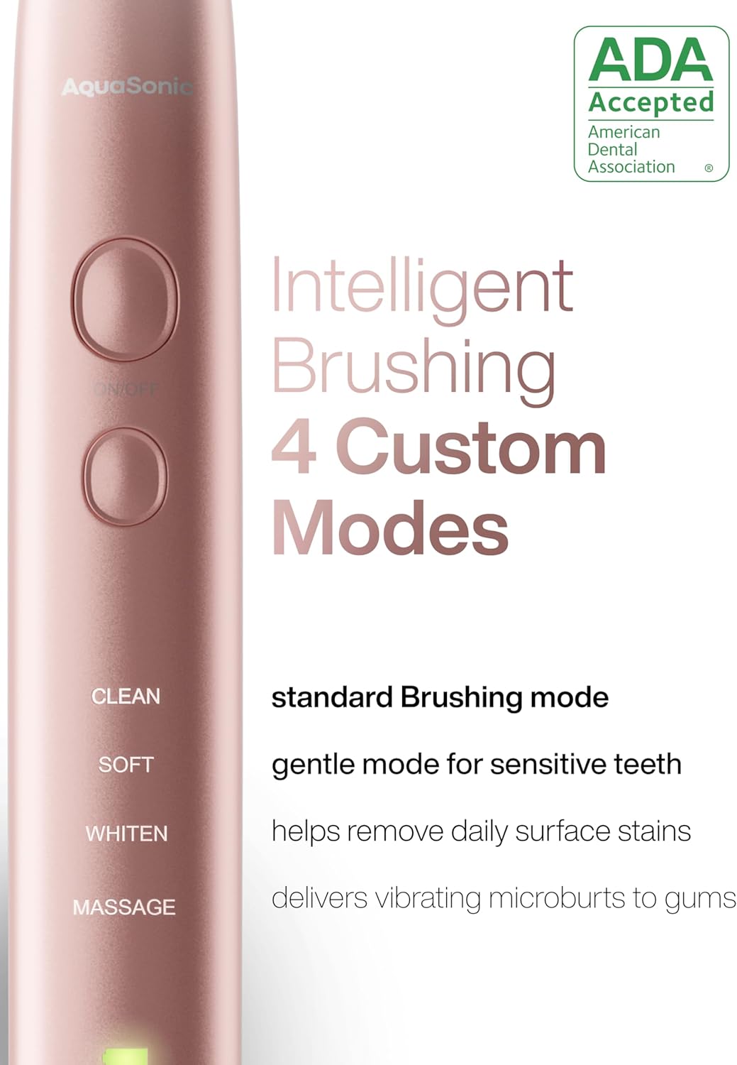 Aquasonic Vibe Series Ultra-Whitening Toothbrush – ADA Accepted Electric Toothbrush - 8 Brush Heads & Travel Case – 40,000 VPM Motor & Wireless Charging - 4 Modes w Smart Timer – Satin Rose Gold