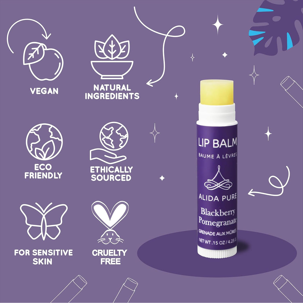 Blackberry Pomegranate Lip Balm Collection, Vegan Set, Beeswax Free, with Organic Jojoba and Avocado Oil, Vitamin E, Natural Moisturizer for Dry, Chapped Lips, 3 Tube Set