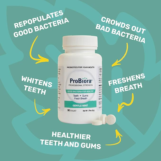 ProBiora Professional Strength Oral Probiotics for Teeth and Gums | Dental Probiotic for Oral Health | Bad Breath Treatment for Adults | Tooth Whitening | ProBiora3 Probiotic Blend | 90 Mint Tablets