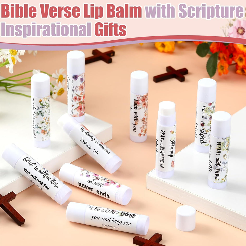 50 Pack Christian Religious Gifts Bulk Lip Balms for Women Men Church Party Favors Bulk Bible Verse Lip Balm with Scripture Inspirational Gifts for Coworkers Staff Employee (Wildflower)