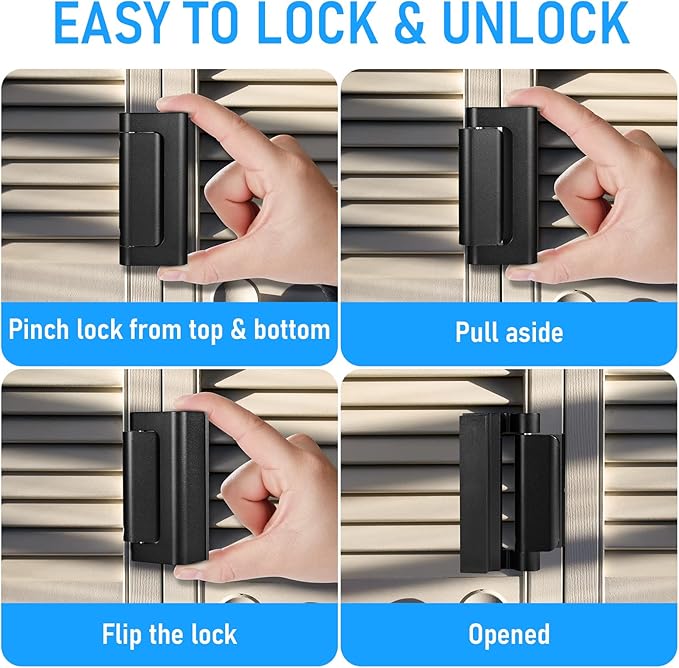 2Pack Home Security Door Reinforcement Lock, Childproof Safety Door Lock Latch Inside Stopper, Add High Security to Prevent Home Unauthorized Entry, Aluminum Construction Finish Black