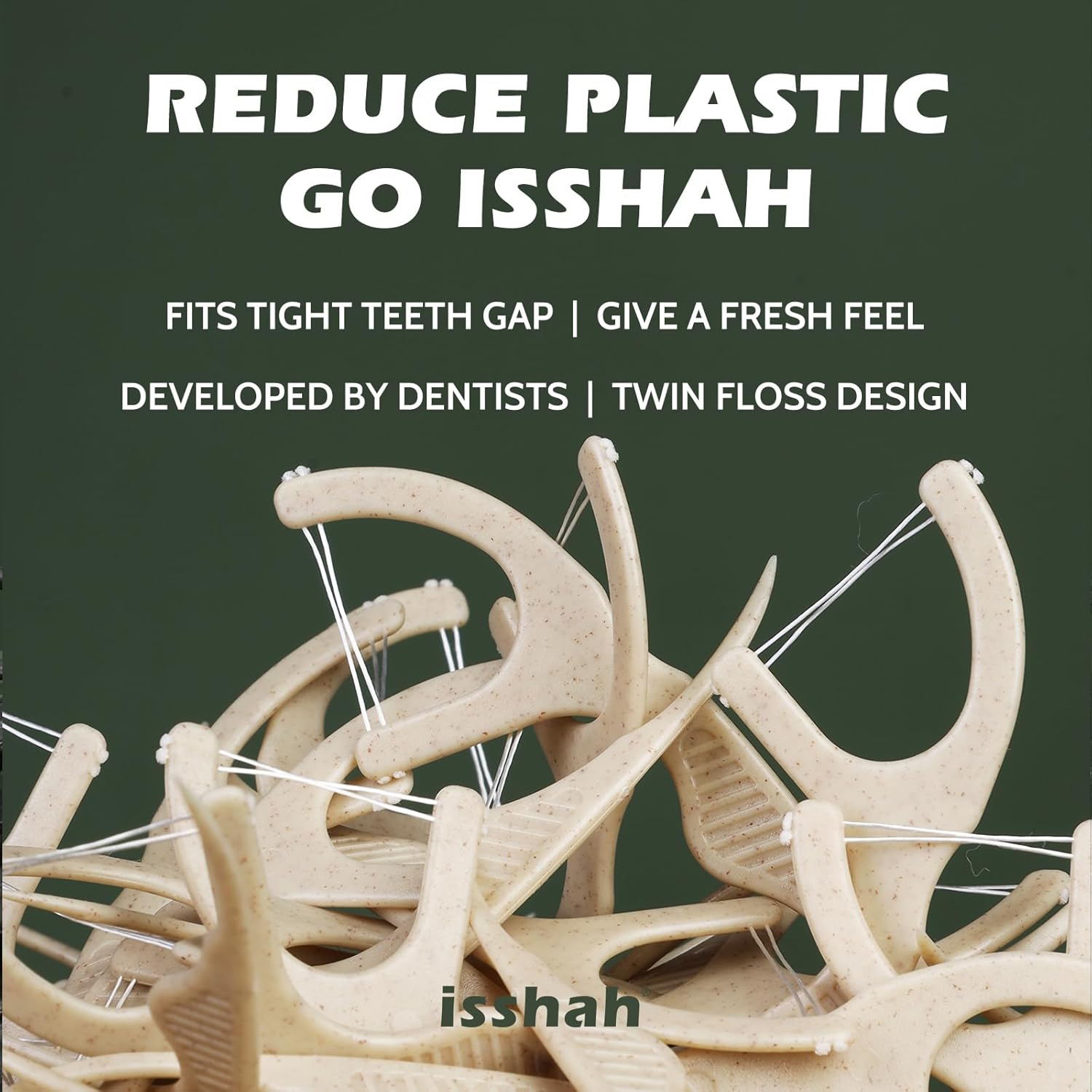 Plant Based Dental Floss Picks (300 Count) - Freshlock EcoPouch, Plant Based, Vegan, Eco Friendly, Sustainable Dental Flossers - Twin Floss (Mint)