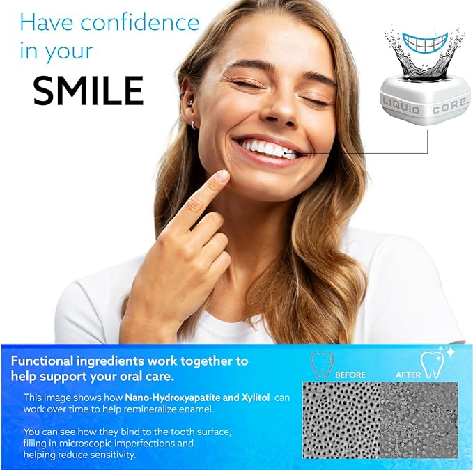 Liquid Core Smile Activated Charcoal Gum with MCT Oil, Hydroxyapatite, and Xylitol – Teeth Cleaning Gum, Icy Mint Sugar-Free (5 Pack)