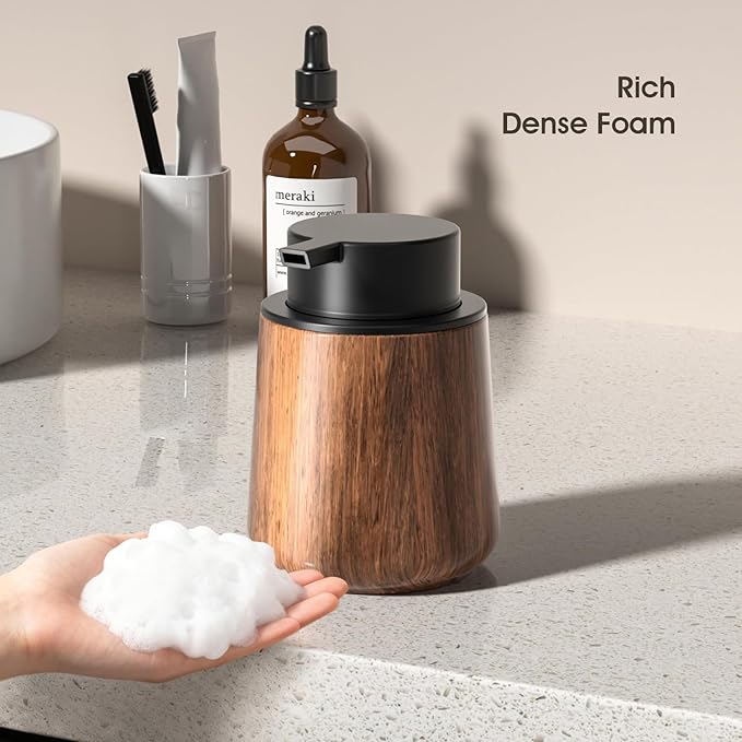 18 Oz Walnut Color Foaming Hand Soap Dispense, Refillable Kitchen Dish Soap Dispenser, Modern Home Decor Soap Dispenser for Bathroom