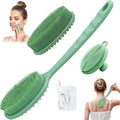 Silicone Face & Back Scrubber Set, Manual Face & Body Scrubber Exfoliator with Soft Bristles and Non-Slip Handle, Back Brush Bath Brush with 2 Detachable Brush Heads(3PCS Green Set)