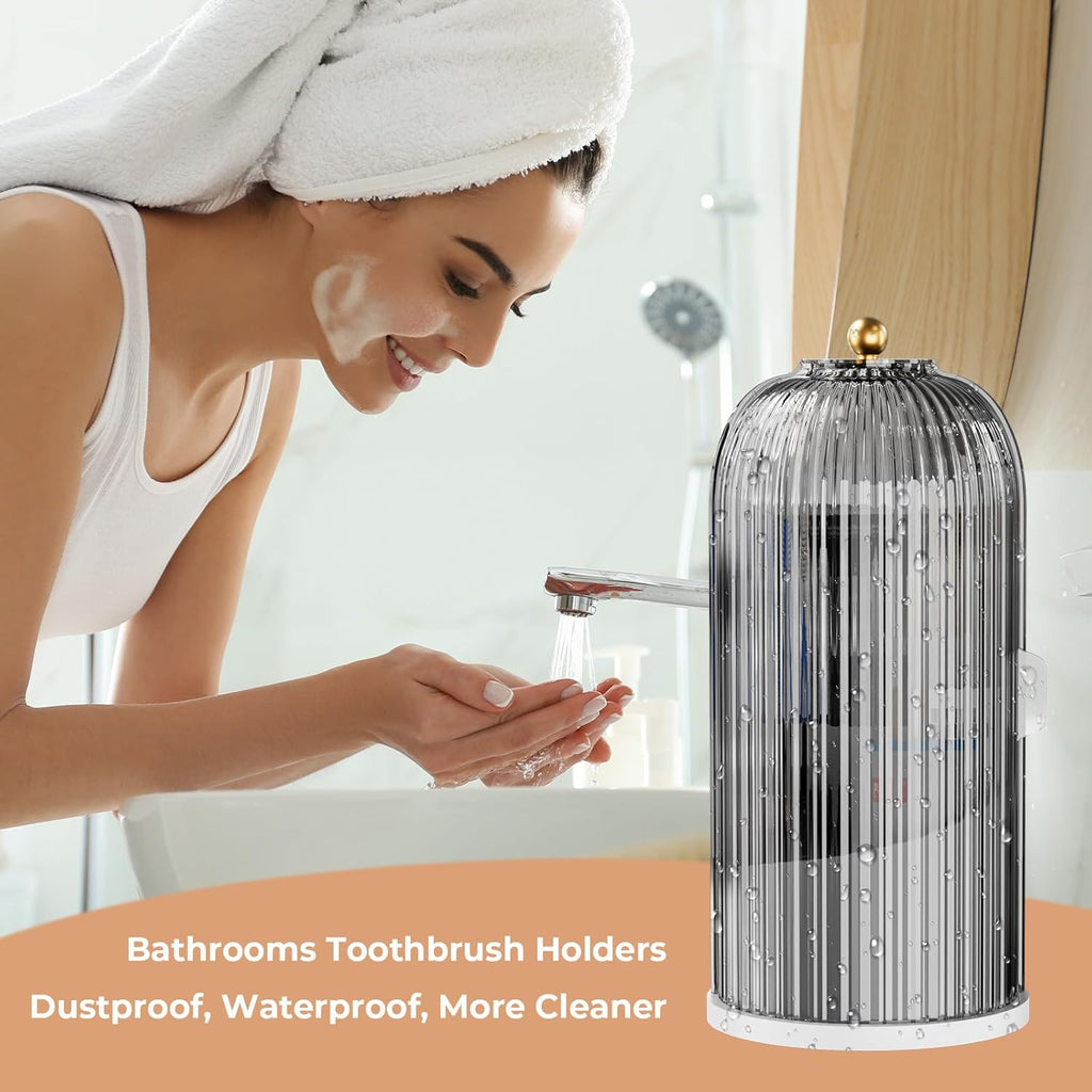 Toothbrush Holders with Sliding Lid for Bathroom Counter Organizer, Tooth Brush Toothpaste Holder for Bathroom Vanity Makeup Brushes Holder -Grey