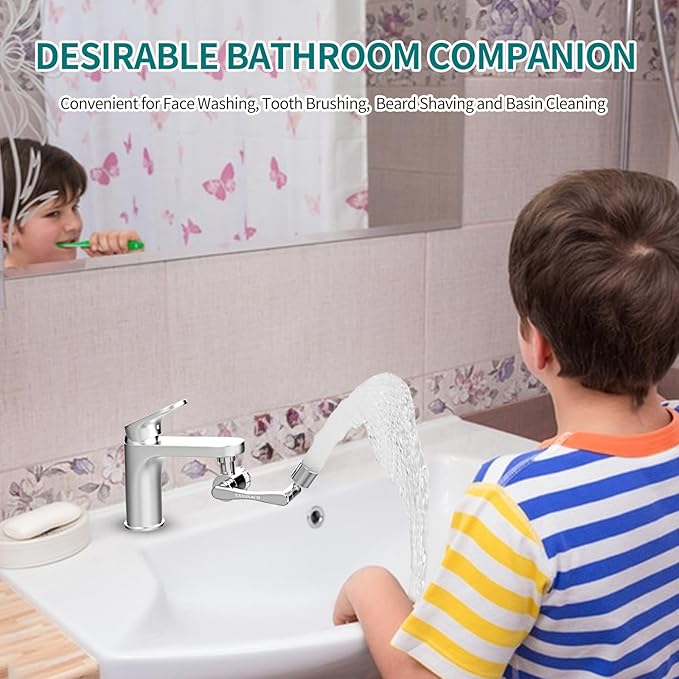 1080° Rotating Faucet Extender with Filter Cotton, Brass Multifunctional Swivel Extension Robotic Arm Sink Aerator for Kitchen/Bathroom, 2 Water Outlet Modes, Silver