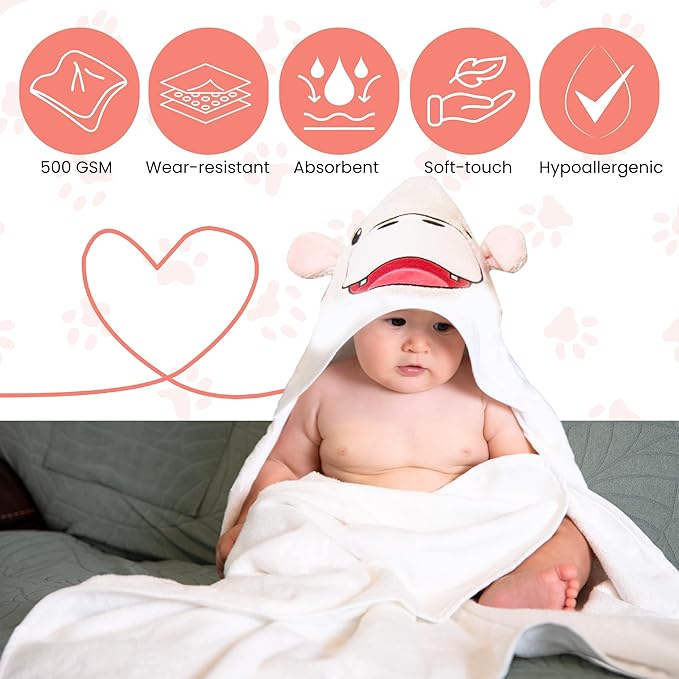 Premium Hooded Towel - 500GSM Viscose derived from Bamboo Baby Towels - Ultra Soft & Absorbent, Extra Large 35” x 35”, Hypoallergenic, Machine Washable Toddler Towel - Hippopotamus