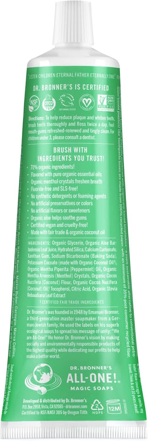 Dr. Bronner’s - All-One Toothpaste (Spearmint, 5 Ounce, 3-Pack)