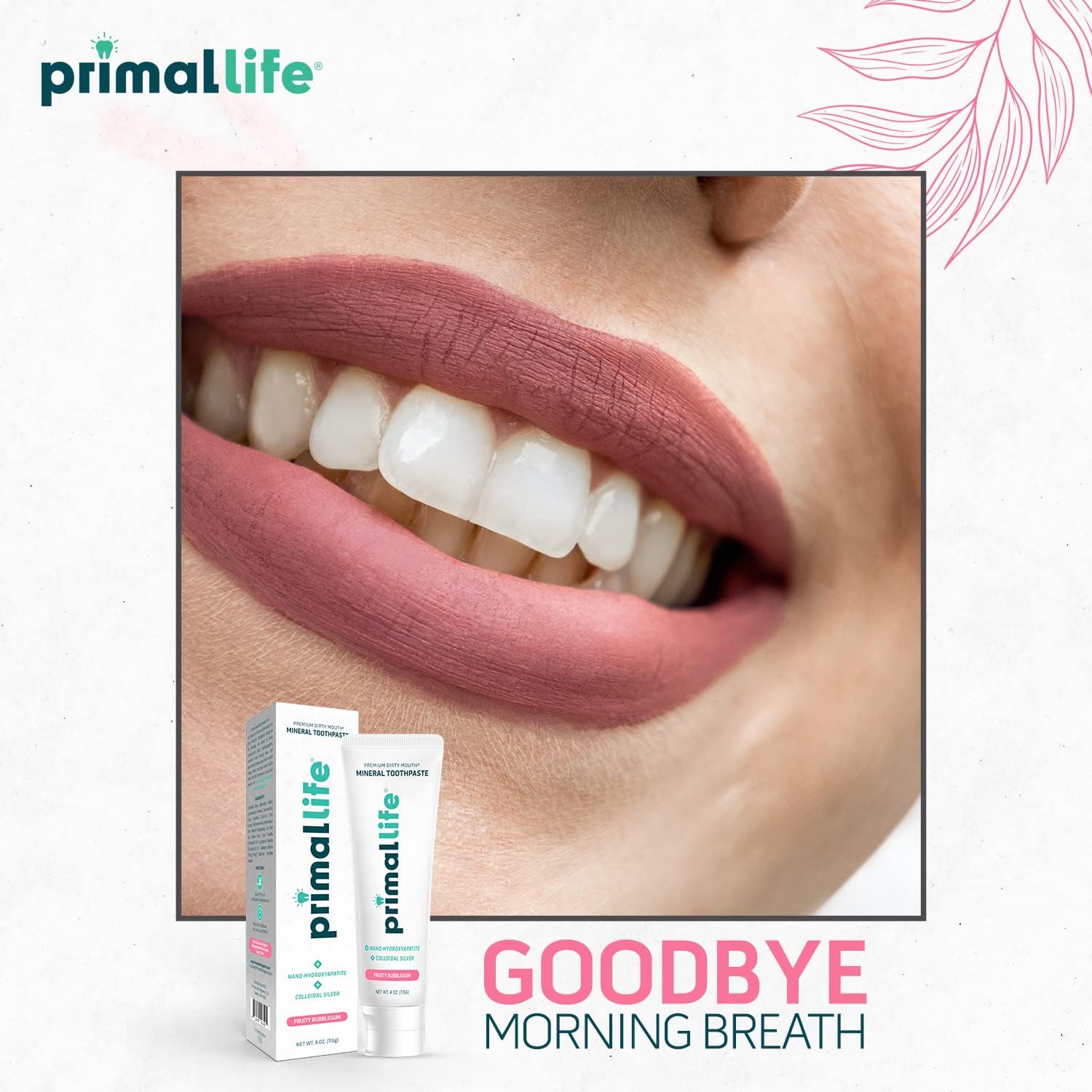 Primal Life Organics Premium Dirty Mouth Mineral Toothpaste - Nano-Hydroxyapatite, Colloidal Silver, Charcoal - Organic, All Natural Whitening Formula (Bubblegum Flavor, 4oz)