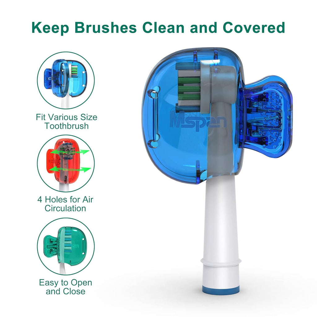 Mspan Toothbrush Head Cover Cap: Tooth Brush Protector Cute Plastic Clip Pod Compatible with Standard & Electric Toothbrush - Travel Case for Traveling & Home - 4 Packs