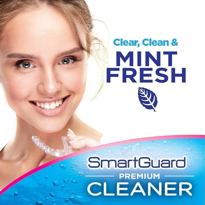SmartGuard Premium Cleaner Crystals & Cleaning Case -(110 Cleanings)- Removes Stain, Plaque, & Bad Odor from Clear Braces, Dentures, Night Guards, Mouth Guard, & Retainers.