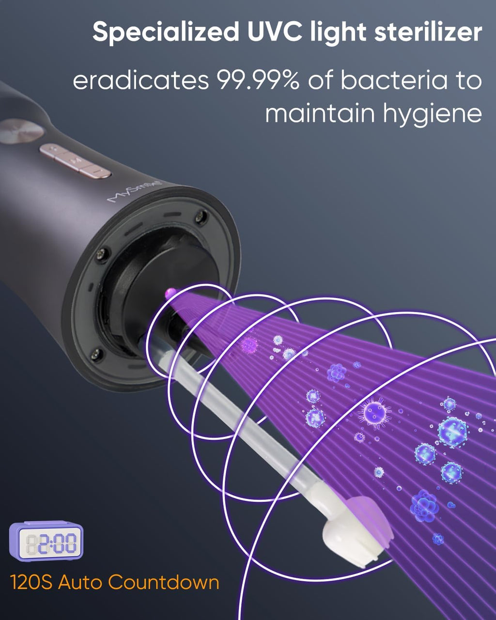 MySmile LP221 UVC Sterilizable Cordless Water Flossers Mouthwash Alcohol Free, Fresh Mint, 60 Uses