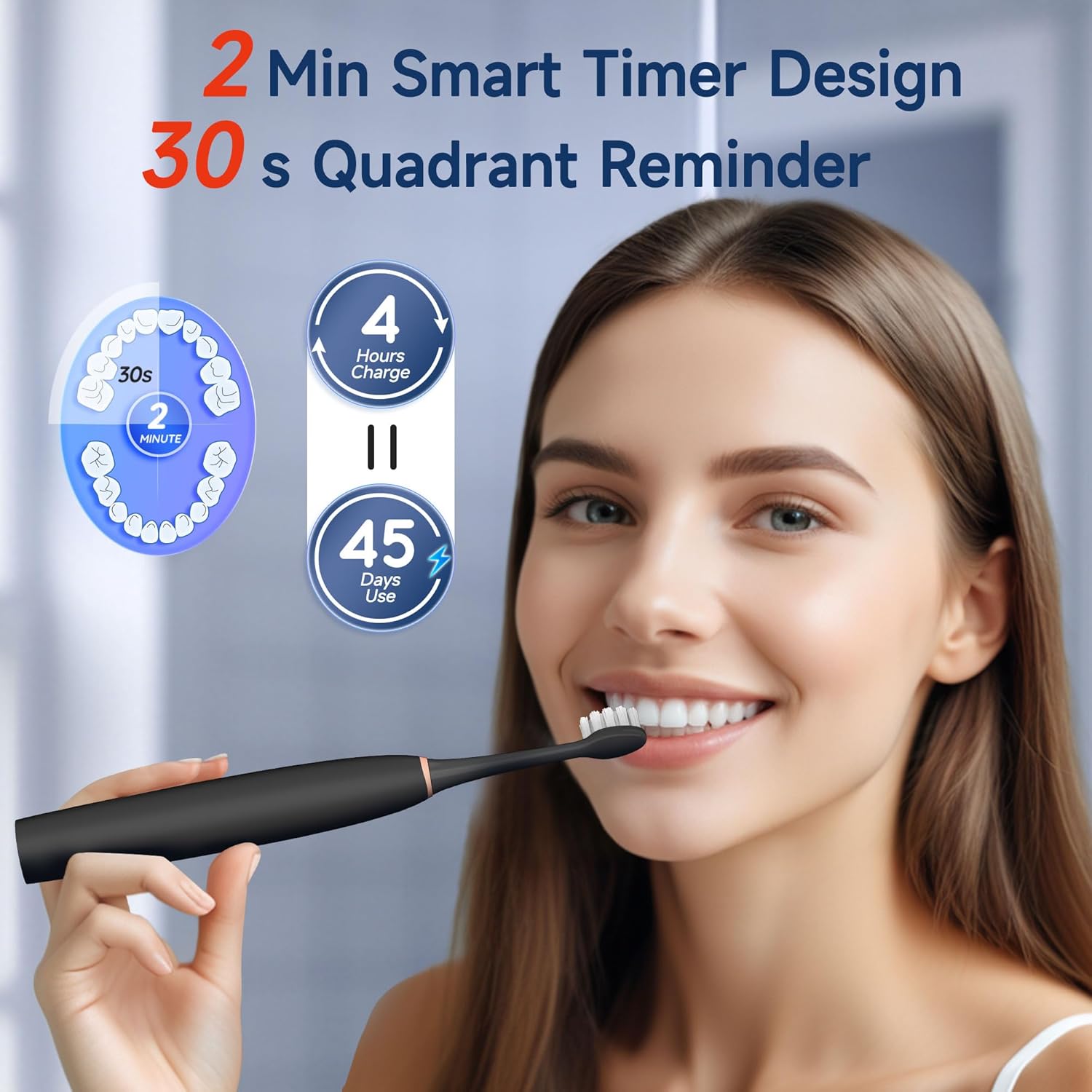 mornwell Sonic Electric Toothbrushes, Rechargeable Electric Toothbrush with 8 Brush Heads 76000 VPM Deep Clean 4 Modes, Travel Toothbrushes Fast Charge 4 Hours Last 45 Days for Adults and Kids