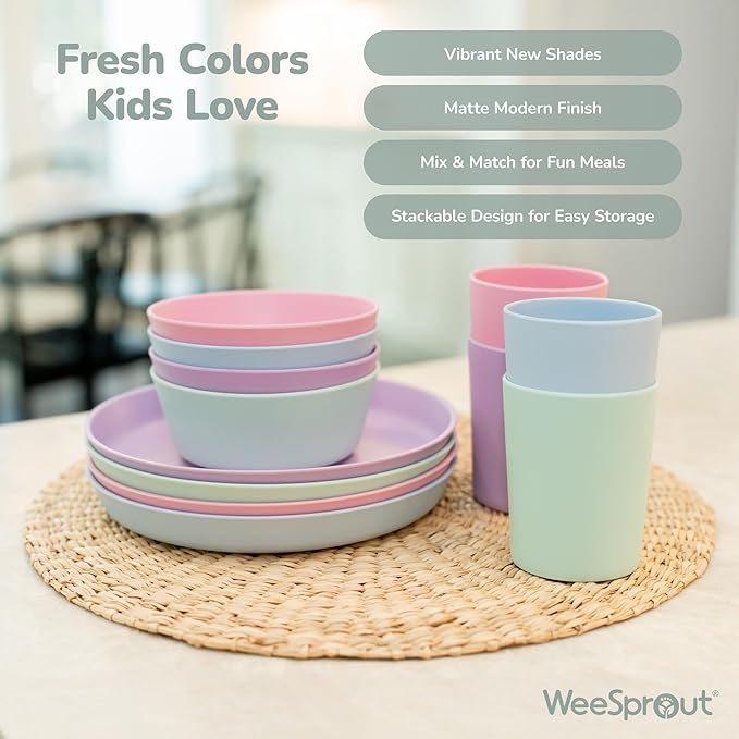 WeeSprout Bamboo Toddler Cups, 10 oz Set of Four, Babies, Big Kids & Toddlers, Made With All Natural Bamboo, Dishwasher Safe (Pastel Blue, Mint, Purple & Pink, 10 oz (Without Lids))