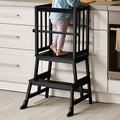 COSYLAND Kids Kitchen Step Stool Helper Baby and Toddler Multi-Function Step up Nursery Helper Stand with Safety Rail in Natural Bamboo, Strong and Lightweight 1.5-3 Years (Black)