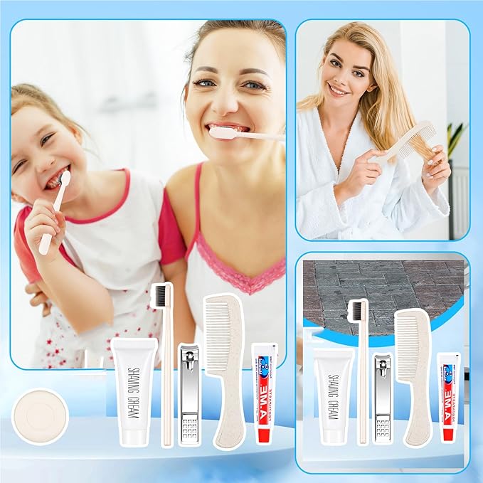 Panitay 100 Sets Disposable Travel Toiletry Kit Hotel Hygiene Kit Disposable Toothbrush Bulk Include Toothpaste Comb Soap for Travel Hotel Homeless Shelter Camping