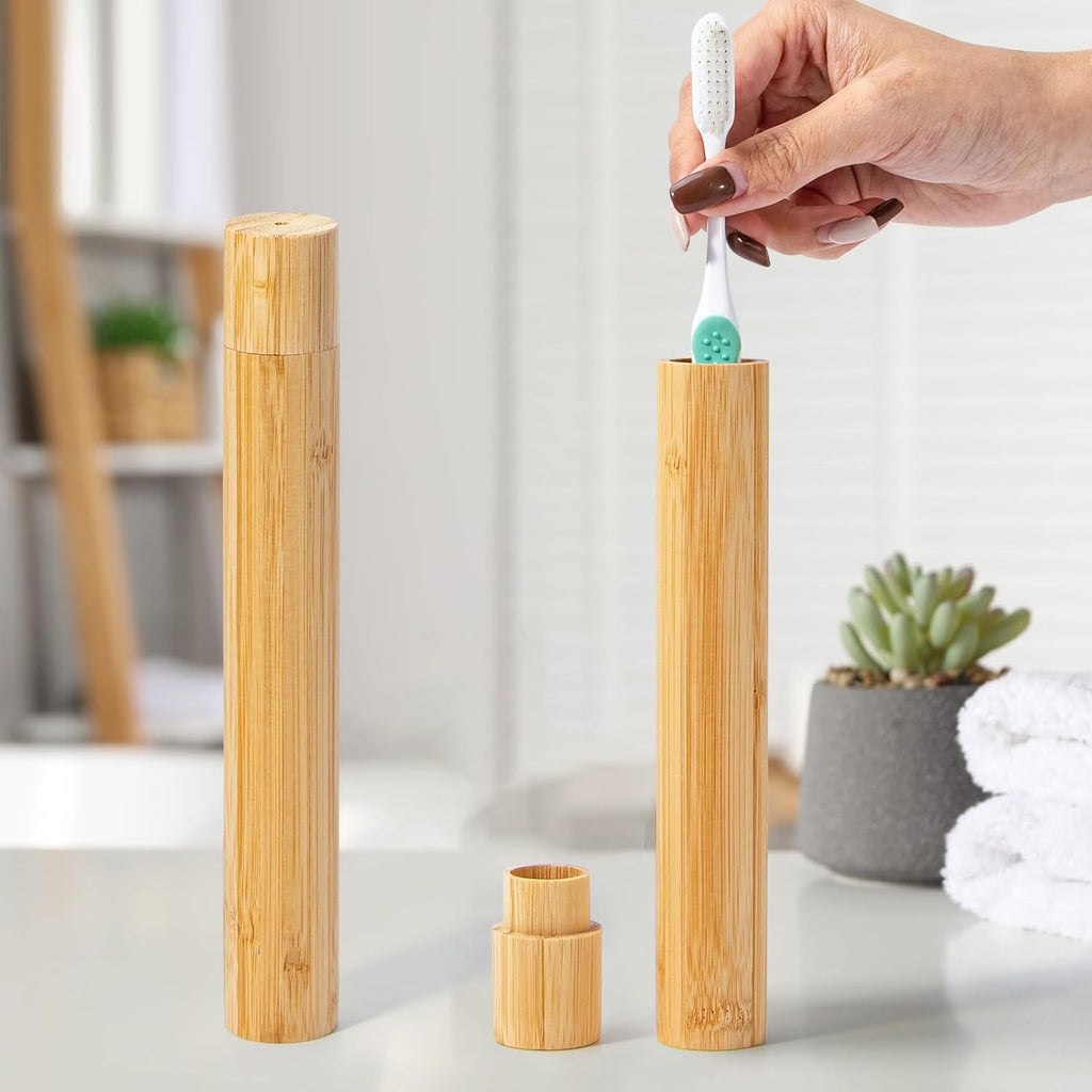 Yeeco 4 Pcs Portable Bamboo Toothbrush Case, Wooden Toothbrush Covers Storage Container Reusable Toothbrush Travel Holder Sustainable for Trip Camping Home Travelling