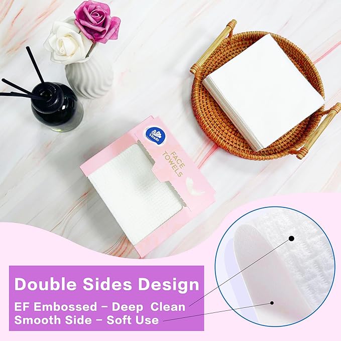 Vinda Ultra – Soft Disposable Face Towels – Extra Large，30 Count – Thick 100% Rayon Fabric Dry Wipes for Sensitive Skin & Makeup Removal