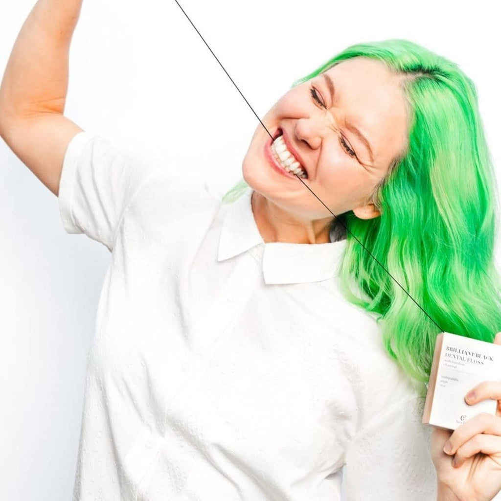 Terra & Co., Brilliant Black Dental Floss (32 Yards) | Organic Teeth Whitening Products | All Natural, with Activated Bamboo Charcoal | Vegan & Cruelty Free | Luxury Dental Care