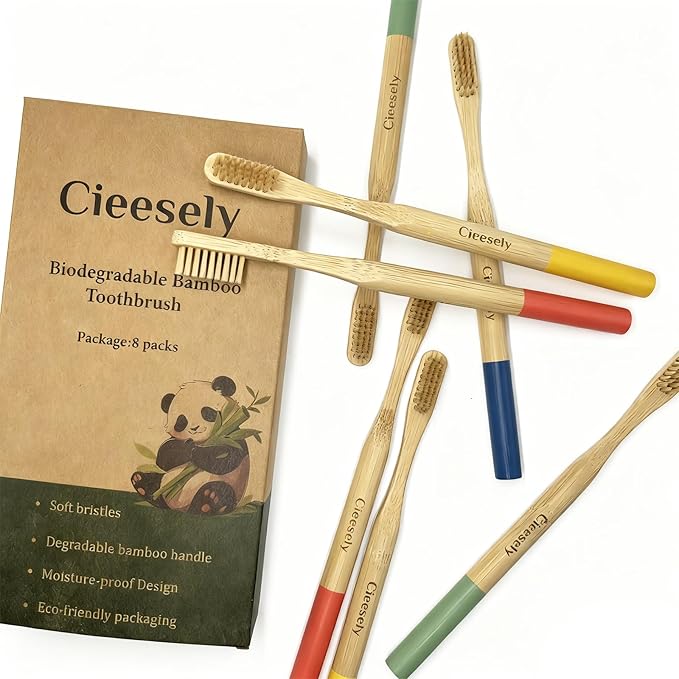8 Pack Bamboo Toothbrushes - Soft Bristles, BPA Free, Eco-Friendly Natural Wooden Toothbrushes for Adults & Family, Zero Waste Compostable Handle