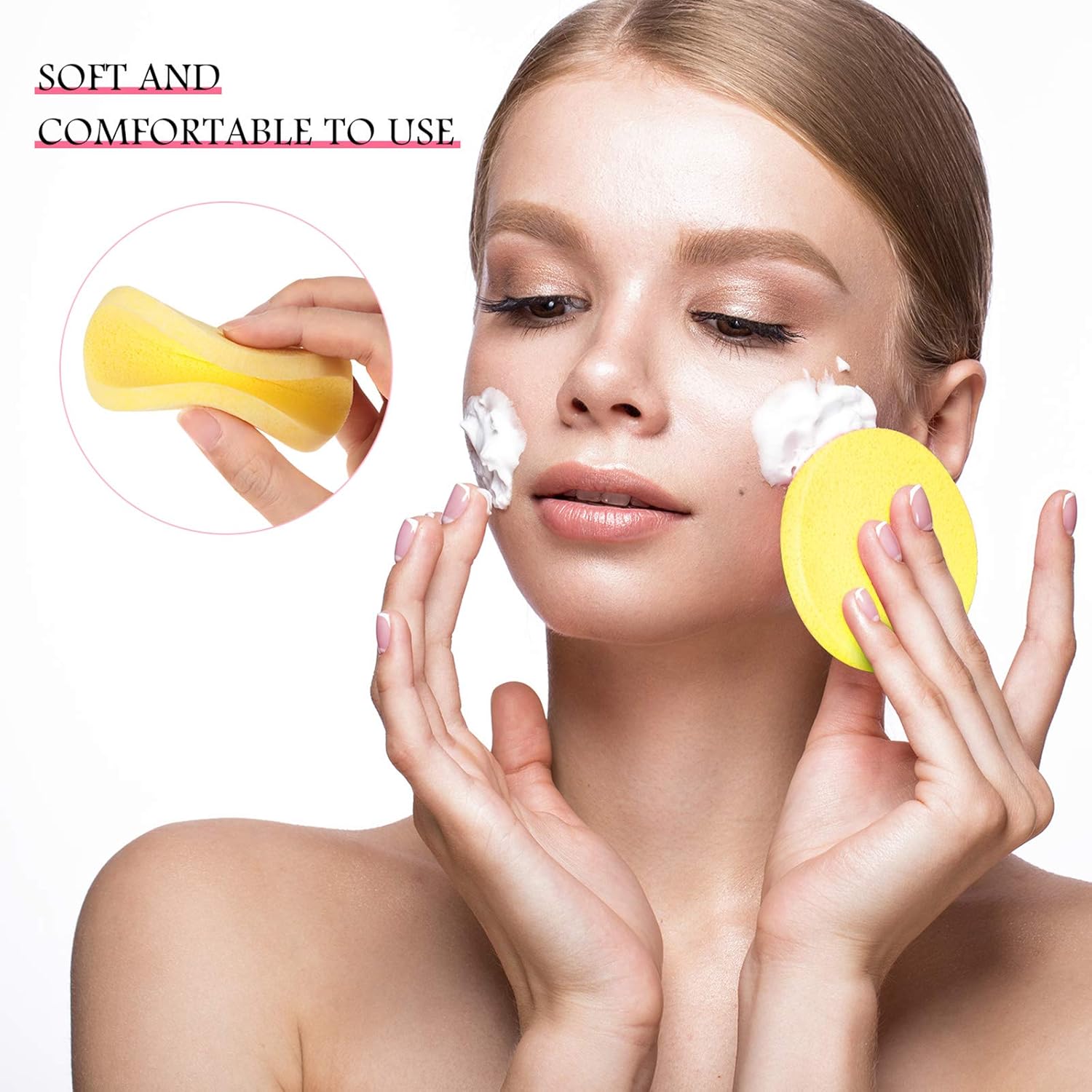 Patelai 120 Pieces Compressed Facial Sponge for Estheticians Face Makeup Removal Cleansing Sponge Pad Exfoliating Spa Wash Round Facial Cleansing Pads Supplies(Yellow)