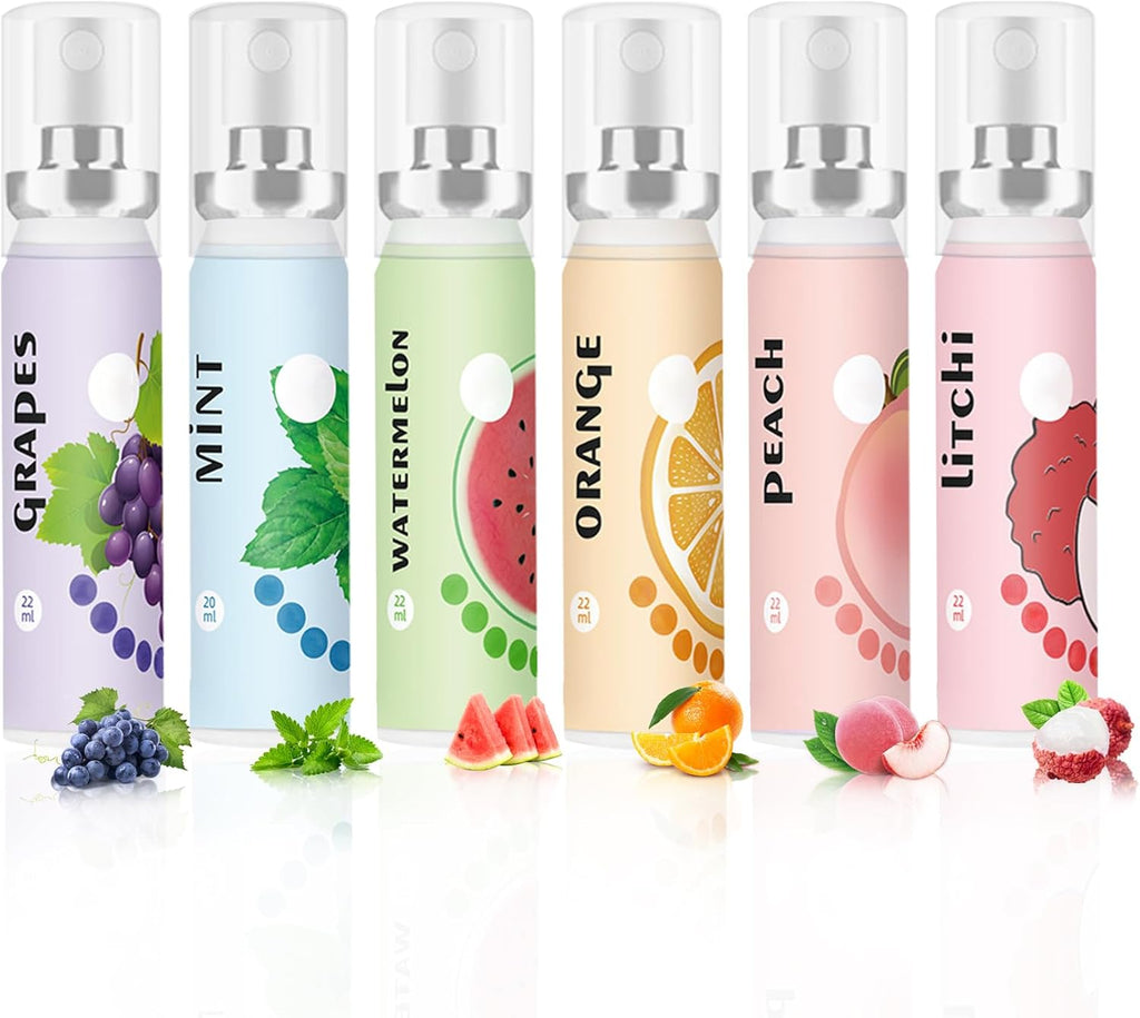 6PCS Fresh Breath Spray,Fruity Flavour Mouth Spray Freshener Spray Set,Peaches,Oranges,Watermelon,Grapes,Lychee,Mint Spray for Mouth,Oral Spray for Adults