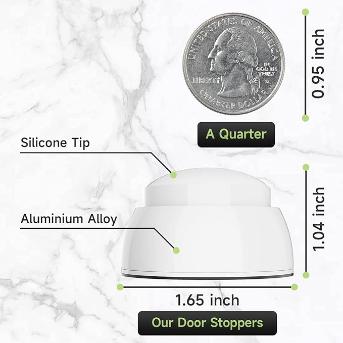 15PCS Door Stopper Wall Protector with Silicone Head, Aluminum Door Knob Wall Protector, Spring Shock Absorption Technology, 1.65" Door Stoppers for Wall, Adhesive Installation or with Screw, White